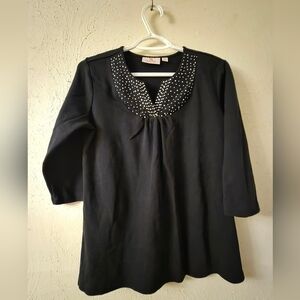 Quacker Factory Black Tunic with Silver Embellishments